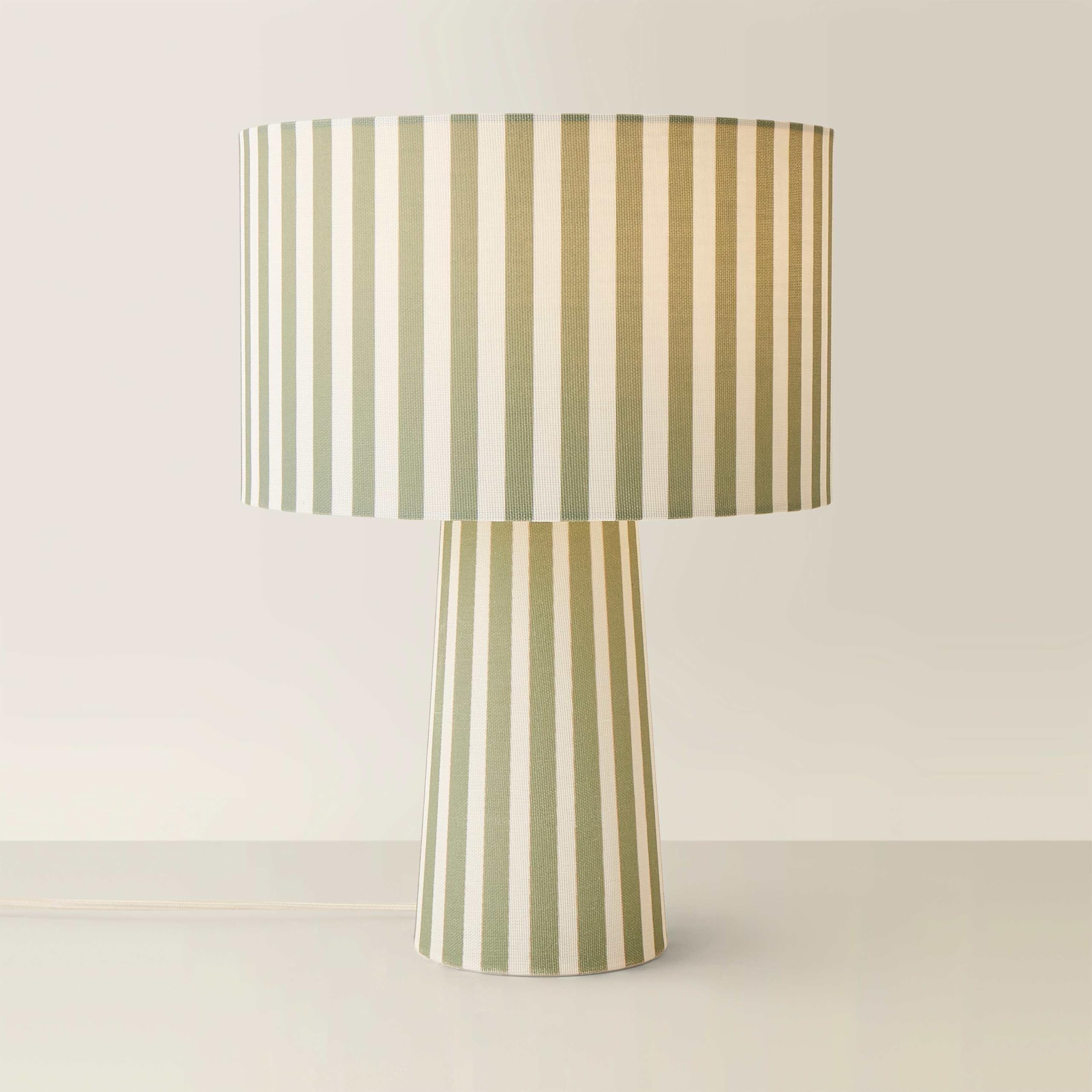 Valuelights Thorley Green And Cream Stripe Full Fabric Table Lamp