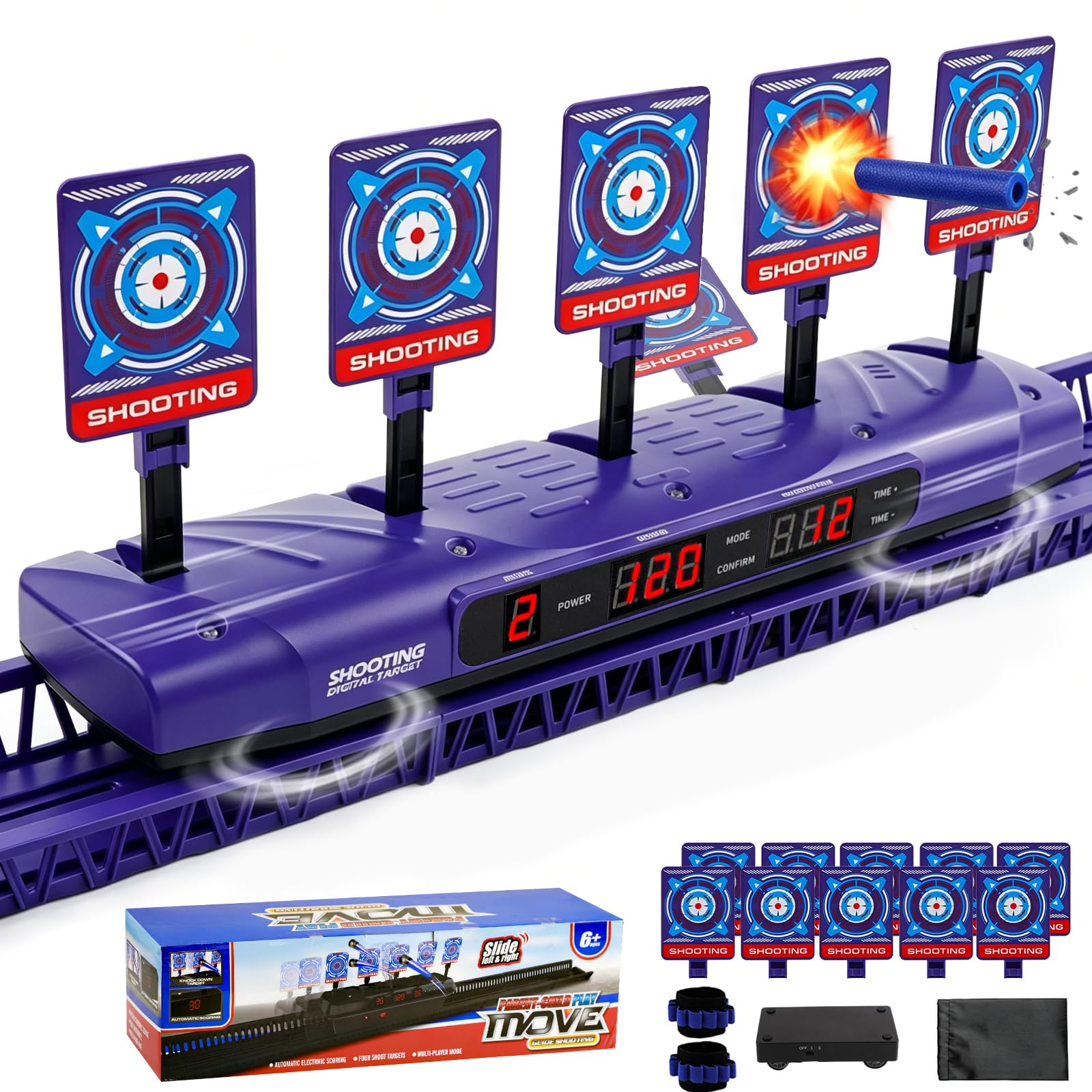 Zielscheibe Beweglich für Nerf, Digitale Elektronische Zielscheibe Set mit 5 Zielen,4 Modi,LCD-Score-Anzeige,Auto Reset Licht & Sound