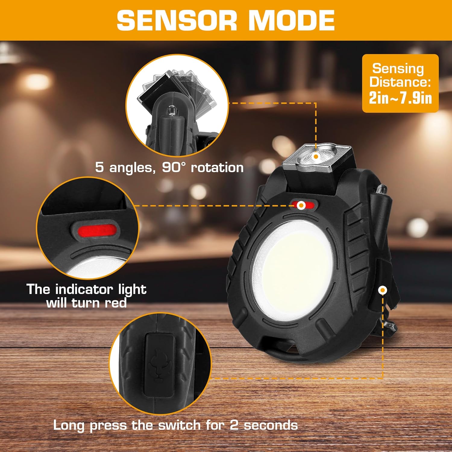 EverBrite Mini Hat Clip Light, Rechargeable Magnetic Keychain Work Light with Sensor Mode, 180° Rotatable Bracket, Bottle Opener, Clip Design - for Hiking, Camping, 6 Modes, Black - Image 5