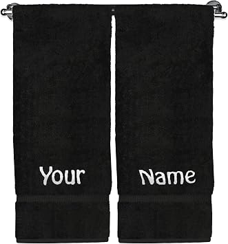 Luxury Hotel & Spa Collection, Personalized Towel, 100% Turkish Cotton 750+ GSM, Personalized Gift, Bathroom Dobby Border Bath Towel 27" X 54" Black, Monogrammed Bath Towel - Set of 2