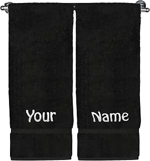 Luxury Hotel & Spa Collection, Personalized Towel, 100% Turkish Cotton 750+ GSM, Personalized Gift, Bathroom Dobby Border Bath Towel 27" X 54" (Black, Monogrammed Bath Towel - Set of 2)