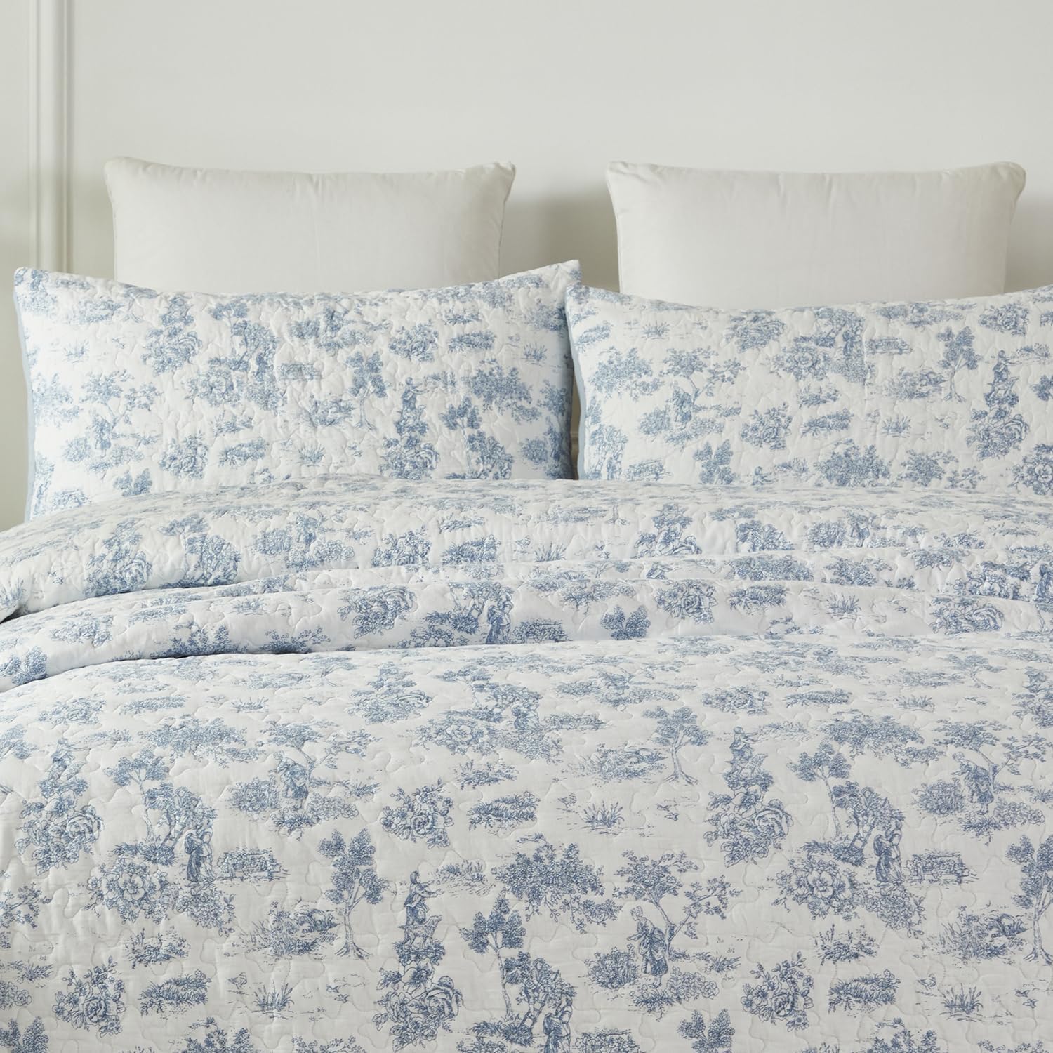 Brandream Quilted Pillow Shams Set of 2 Standard Size Cotton Pillow Cases Toile Bedding Blue and White Decorative Pillow Covers - Image 7