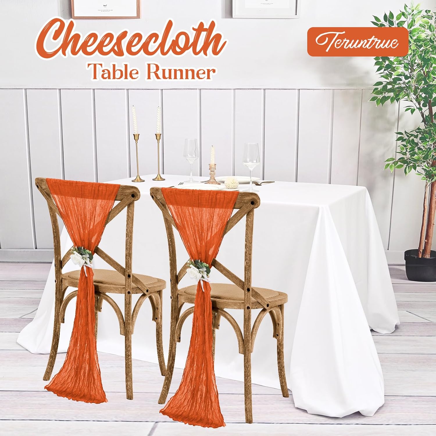 20 Pack Orange Table Runner 10FT Long Cheesecloth Table Runner Cheese Cloth Gauze for Wedding Party Birthday Decoration-Orange