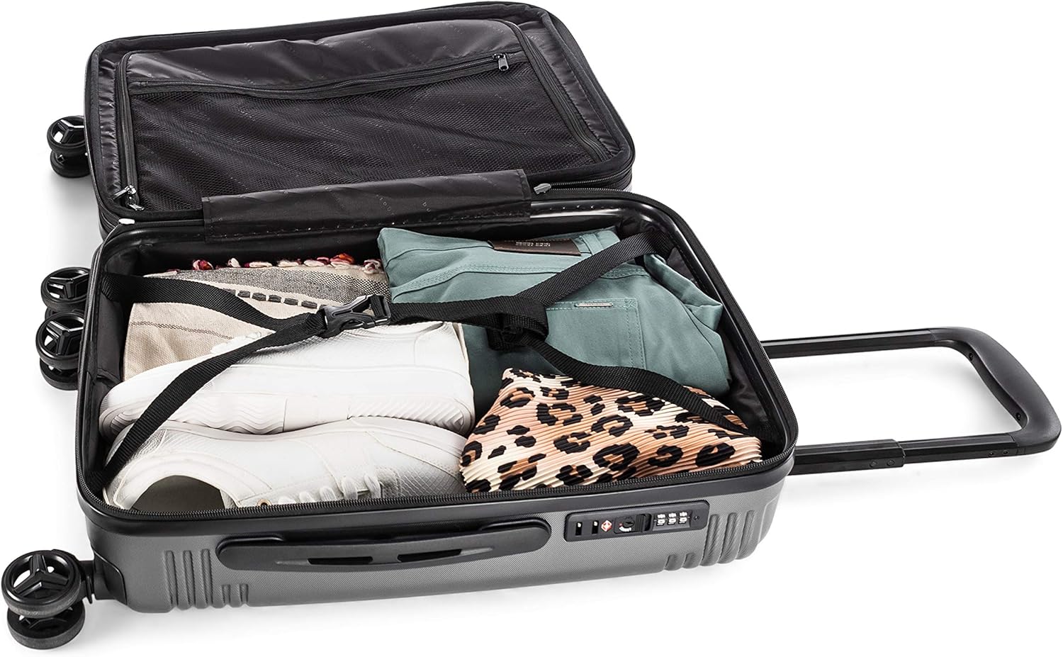 bugatti Nashville Collection 20 Inch Hard Shell Spinner Carry On Bag for Airplanes, Hardside Expandable Suitcase with 360-Degree Spinner Wheels, Retractable Handle, Airline Approved, Charcoal
