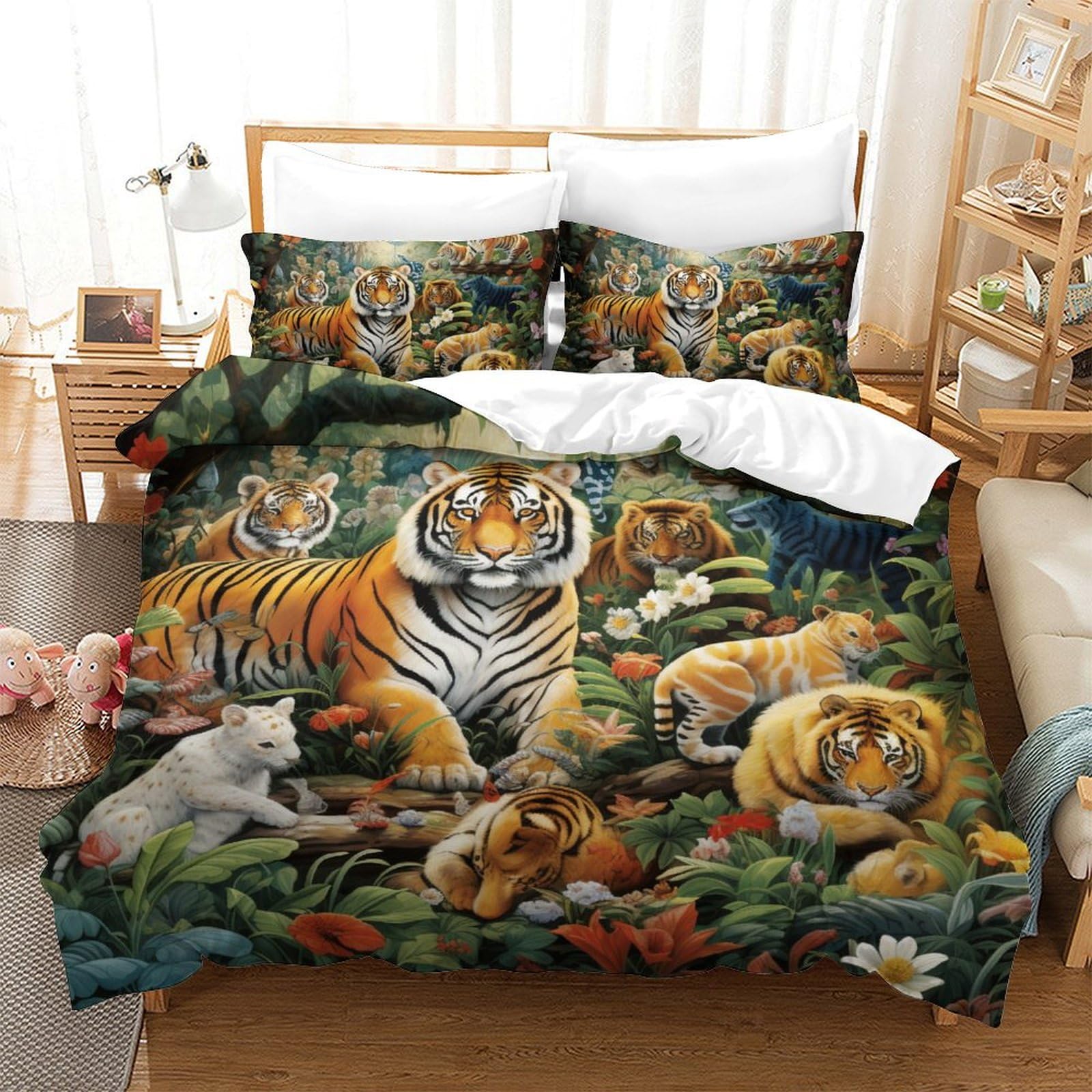 Housse de couette doux toucher 3 pièces motif jungle avec zip invisible