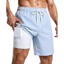 Mens 7 Inch Swim Trunks with Compression Liner and Zipped Pocket Quick Dry Board Shorts Bathing Suit for Beach