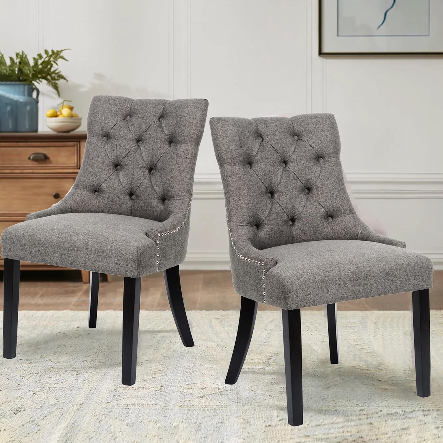 Amazon.com - Upholstered Dining Chairs Set of 2 Fabric Kitchen Side Chair,High Back Padded ...