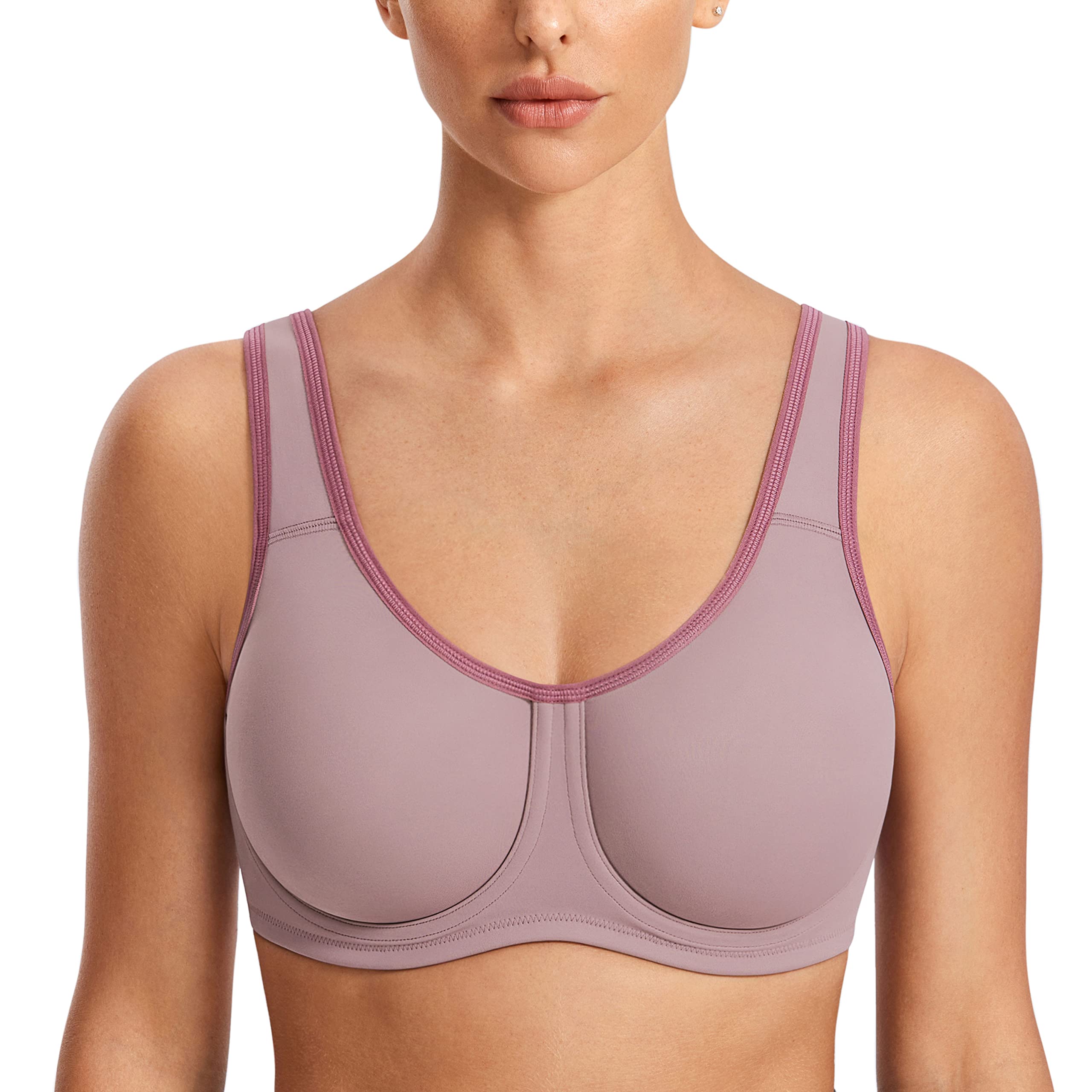 Syrokan Women's Conch Shell Max Control Solid High Impact Plus Size Underwire Sports Bra For Large Breasts 36F