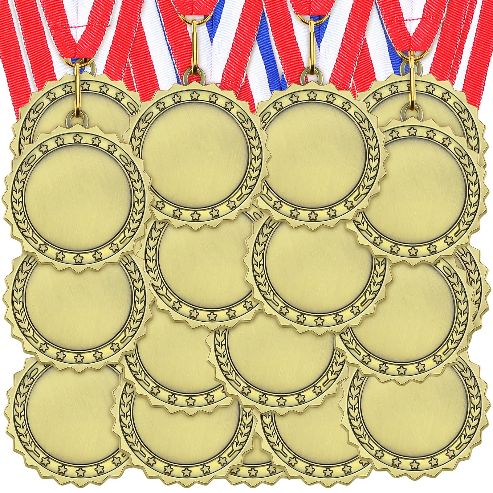 Junkin 24 Pcs Blank Medals for Awards with Neck Ribbons Winner Participation Custom Medals Awards Make Your Own Kit 1st Place Cheer Participation