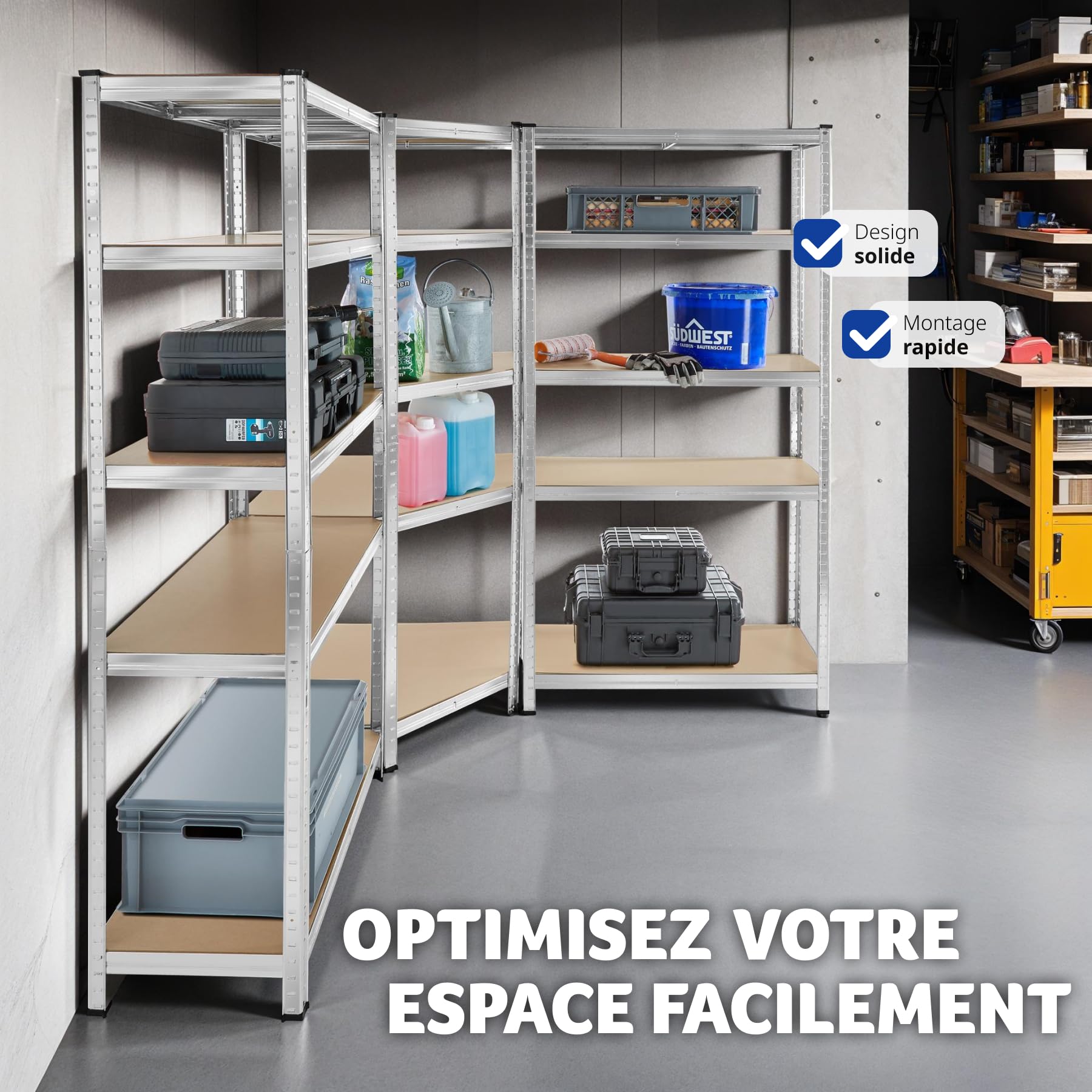 tectake® Étagère Garage Étagère Charge Lourde Meuble de Rangement modulable en métal 15 étagères Max. 175 kg par étagère Rangement Outils Rangement Atelier pneus Rangement buanderie