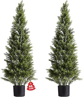 VEVOR Artificial Cedar Topiary Trees, 48 inch 2 Set Faux Pine Shrubs Plants, Fake Silk Tree Look Real, Easy Assembly for Decor Front Porch Outdoor Patio Garden Balcony Backyard Indoor Office
