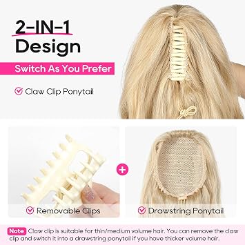 REECHO Ponytail Extension, 24 Claw Clip in Long Curly Wavy Ponytail Hair Extension Jaw Clip on Pony Tails Hairpiece for Women - Strawberry Blonde
