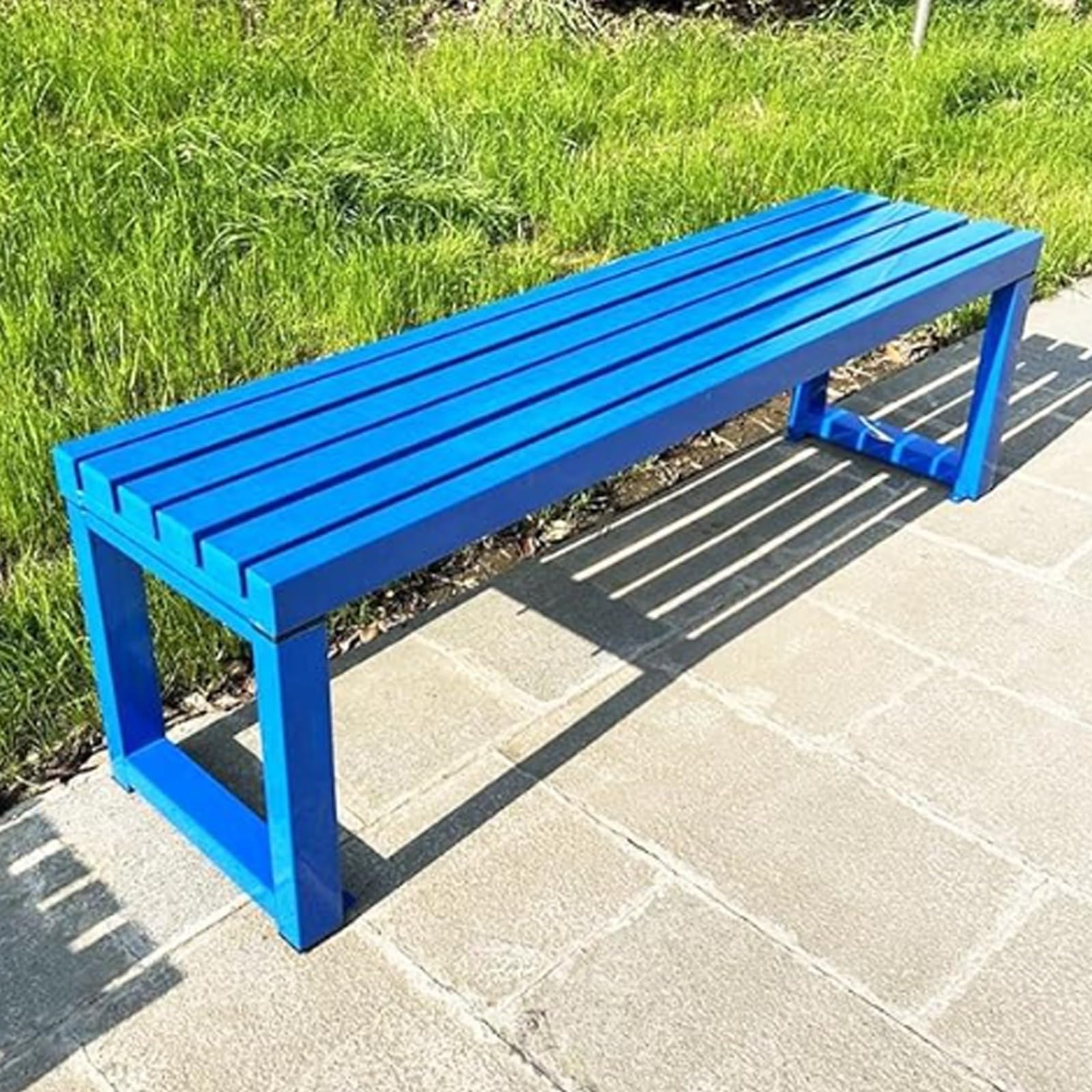 Banc d'extérieur en acier galvanisé bleu de 150 cm pour jardin
