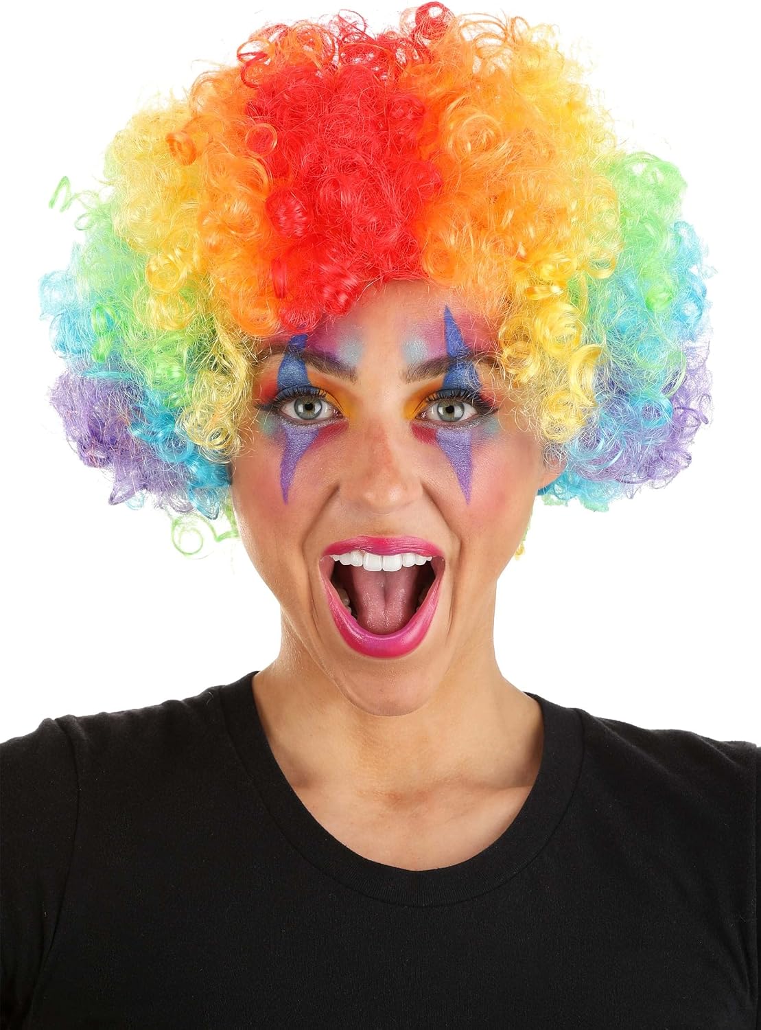 Fun Costumes Afro Rainbow Clown Wig for Colorful Clown Costume - Standard - Red
