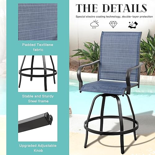 Miniatura 6 de Vongrasig Juego de 6 sillas giratorias de bar para patio, sillas de bar de metal y textil para todo tipo de clima, juego de mesas altas de bistró