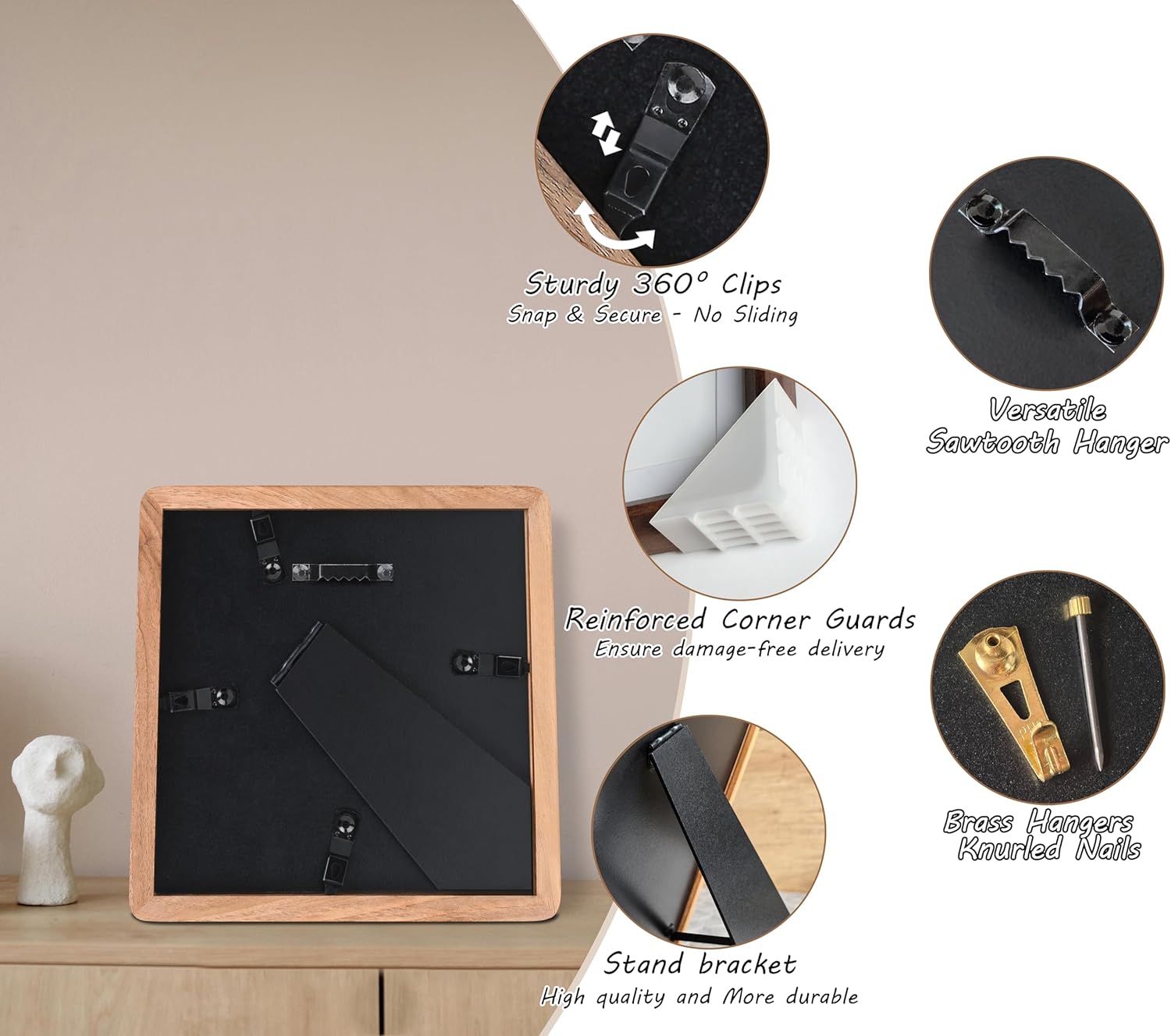 Square 8x8 Picture Frame with Mat for 4x4/6x6, USA-Sourced Natural Walnut Wood Handcrafted Rounded Corner with Real Glass, Vertical or Horizontal Display Photo Gallery Wall & Tabletop Frame
