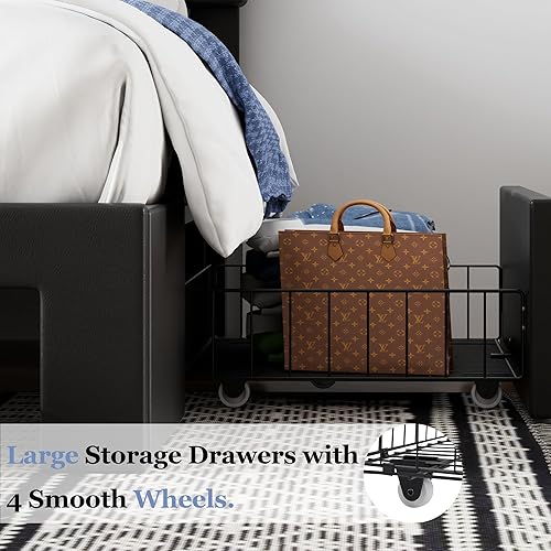 Miniatura 73 de VECELO Base de cama de tamaño individual, plataforma tapizada con cabecera ajustable de diamante, soporte de listones de madera, no necesita somier,