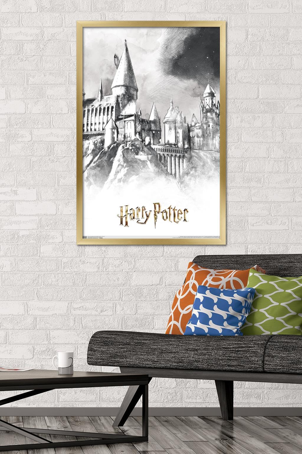 amazon-com-trends-international-the-wizarding-world-harry-potter-illustrated-hogwarts-wall-poster-22-375-x-34-gold-framed-version for Free Printable Harry Potter Wall Art Amazon.com: Trends International The Wizarding World: Harry Potter - Illustrated Hogwarts Wall Poster, 22.375