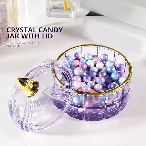 Miniatura 2 de ALAMHI Tarro de cristal para caramelos, botes decorativos con tapas, caja de cristal de cristal morada, lindo plato de caramelo con tapa para ideas