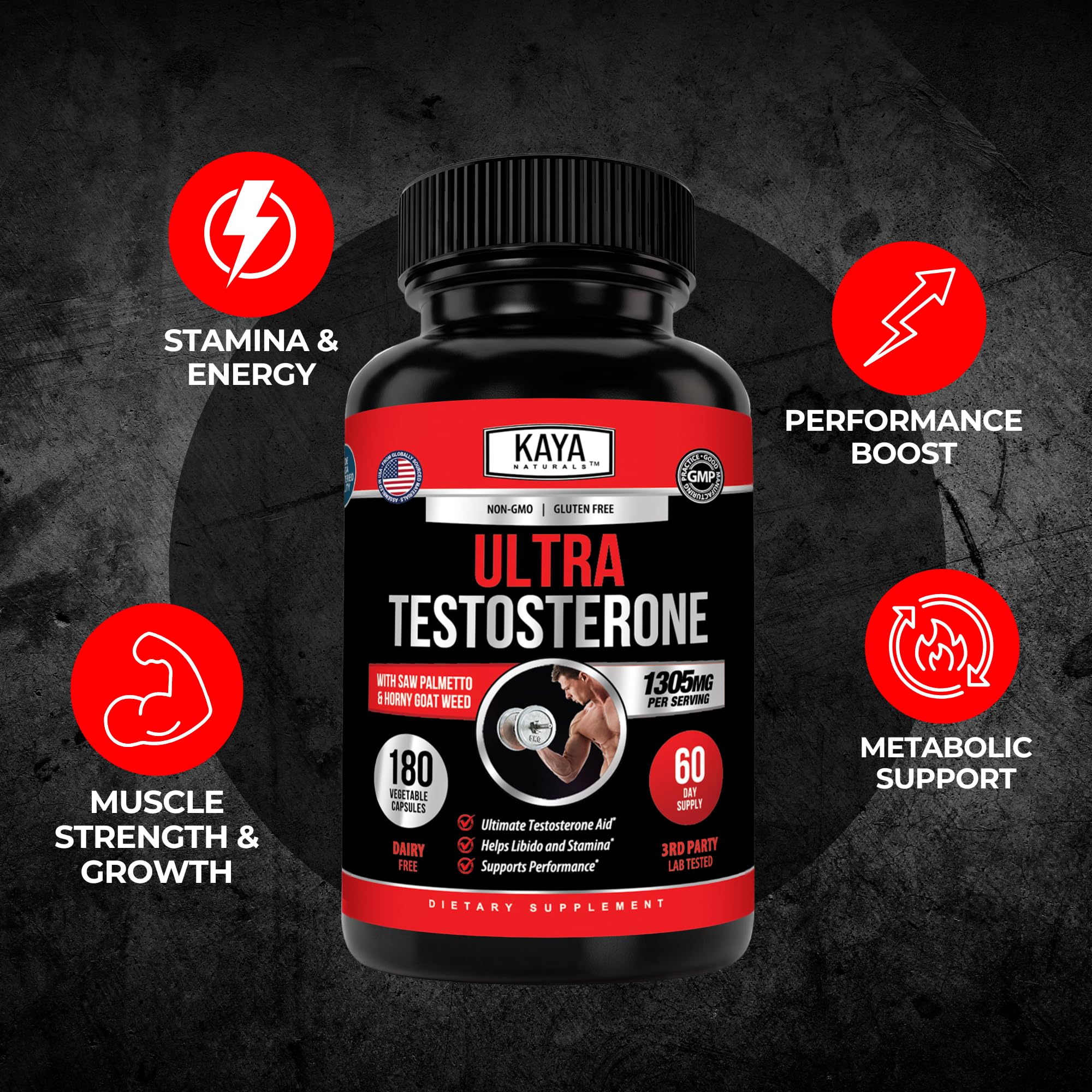 Kaya Naturals Ultra Testosterone - Men's Testosterone Booster - 180 Count — Amazon image 4