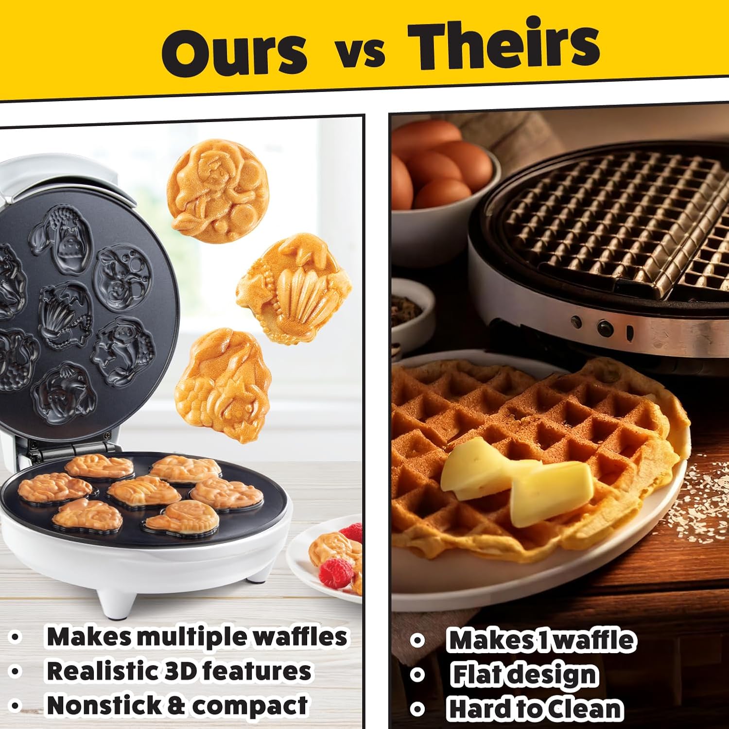 Mermaid Waffle Maker for Summer Fun Breakfast- Create 7 Different Mermaid Shaped Waffles in Minutes - Cool Under the Sea Brunch for Kids & Adults- Electric Nonstick Waffler Iron Ocean Theme w Recipes