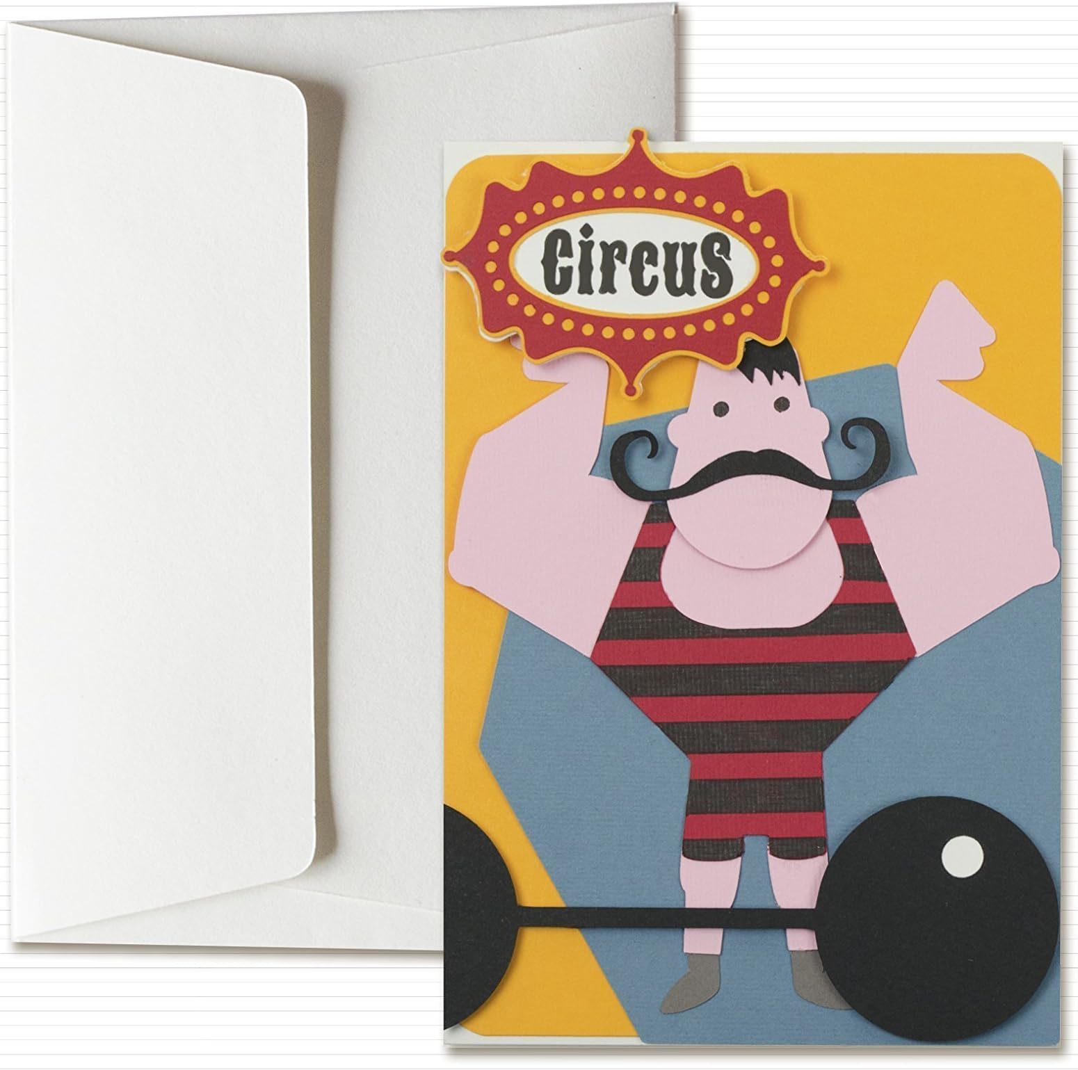 Circus series n.1- little man strongman - mustache-friendly - greeting card with envelope (6" x 4,1") - hand made card - blank inside.