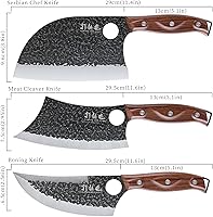 Vista 2 de 3PCS Butcher Knife Set, 7" Butcher Meat Cleaver, 7" Serbian Chef Knife and 6.5" Viking Knife, Hand Forged Kitchen Knife Set with Plastic Handle