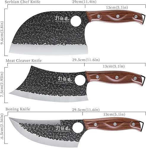 Miniatura 2 de Juego de 3 cuchillos de carnicero, cuchillo de carnicero de 7 pulgadas, cuchillo de chef serbio de 7 pulgadas y cuchillo vikingo de 6.5 pulgadas,