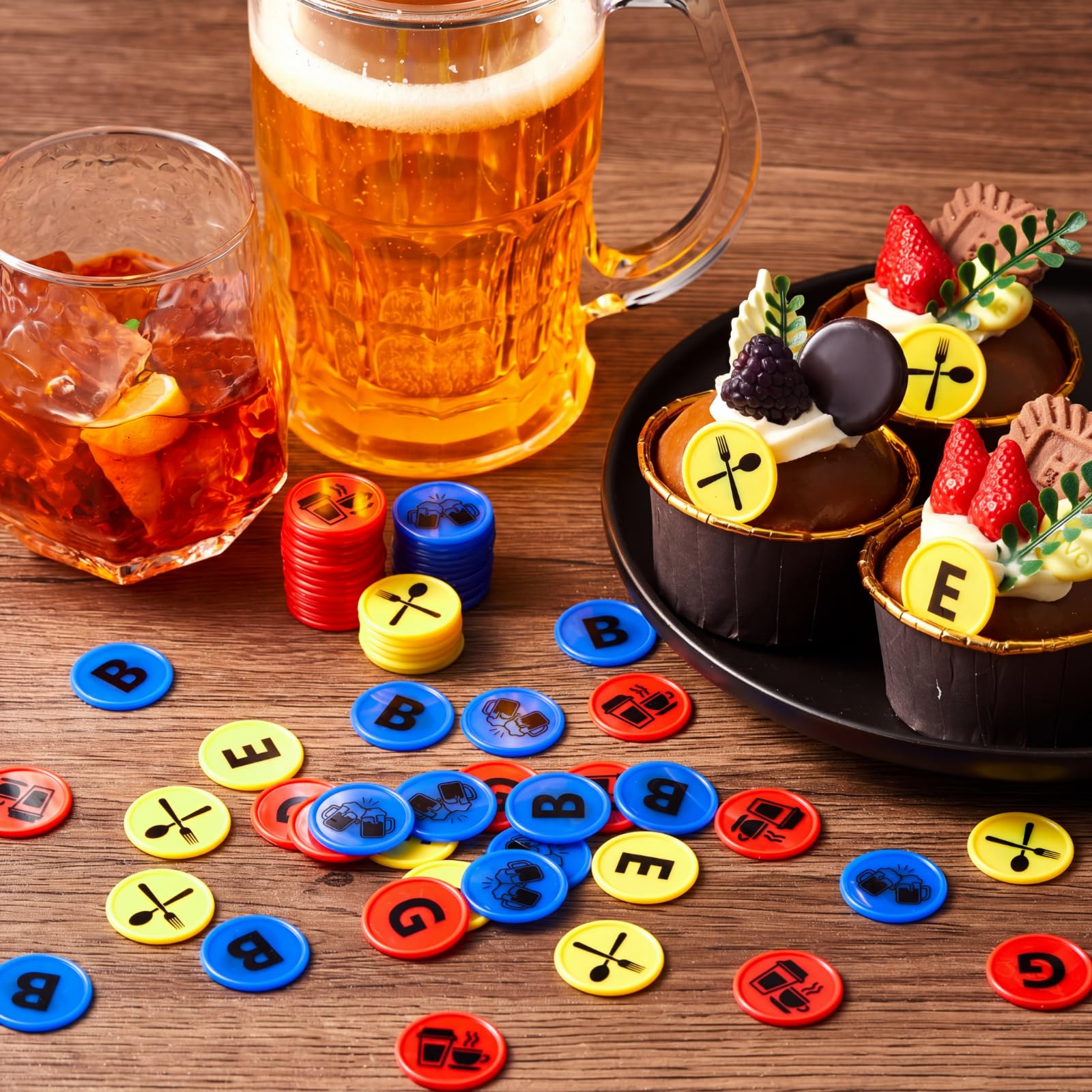 Nezyo 300 Gettoni Token Ø 24 mm Gettoni Riutilizzabili per Birra, Bevande e Cibo, 100 Pezzi per Tipologia Ideali per Festival della Birra, Ristoranti, Mense, Feste, Eventi in Discoteca e Festival