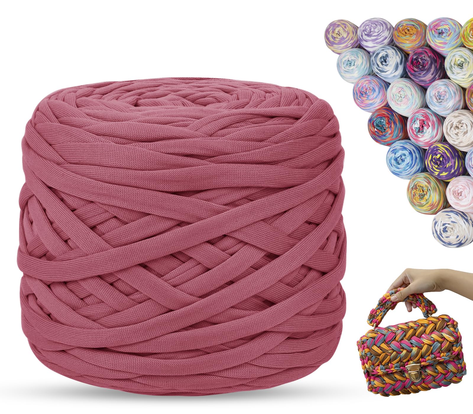 LEREATI T Shirt Yarn for Crocheting 285g/100m Rainbow Tshirt Yarn for Crochet, Thick Crochet Yarn for Crocheting Bag, Blanket, Cushion, Craft Beginners, DIY Hand Knitting (Bean Pink)