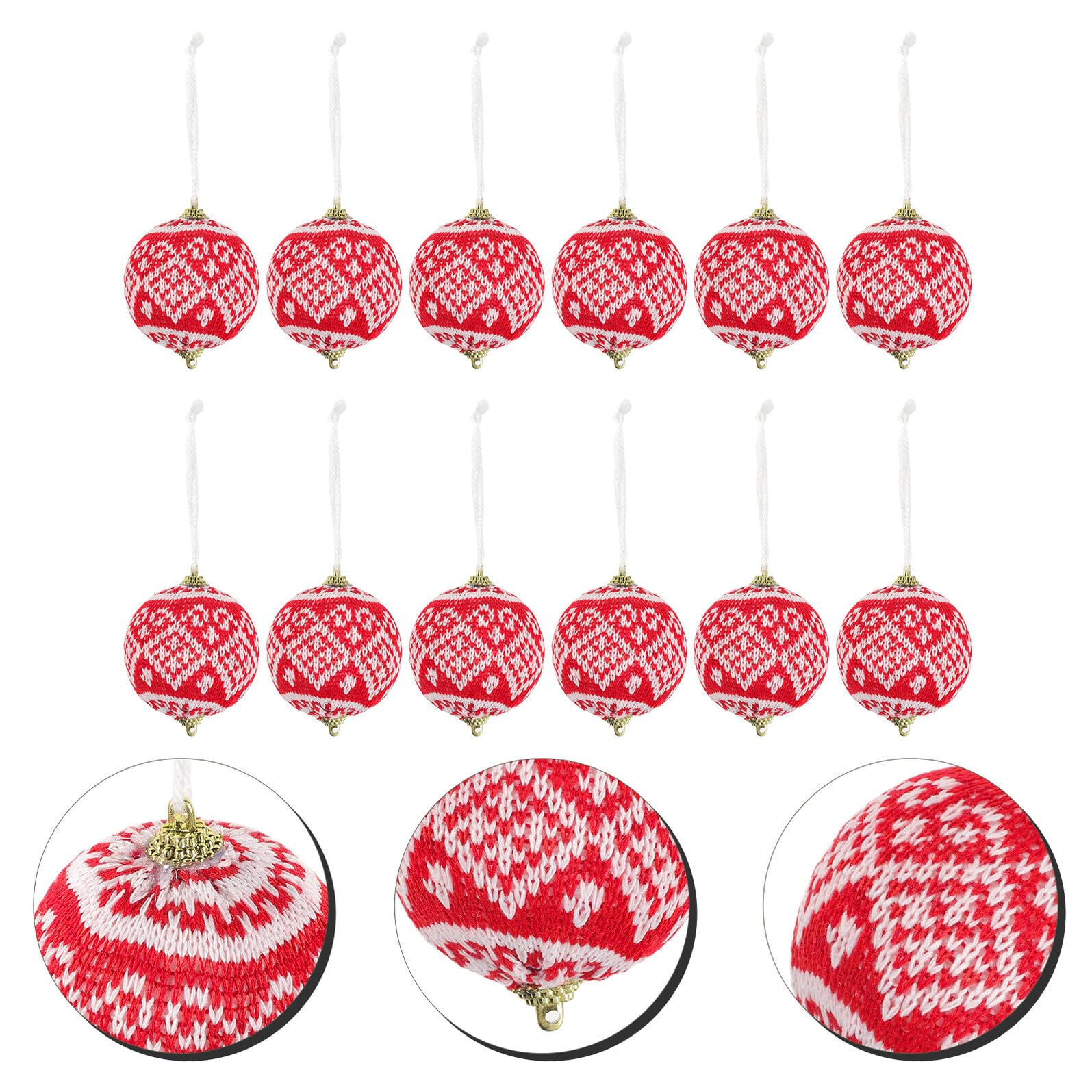 Bolas de Navidad Colgantes Rojas Pequeñas 12 Piezas Adornos Navideños Tejidos de Tela y Poliéster para Decoración del Árbol y Ambiente Festivo en Hogar Oficina o Aula
