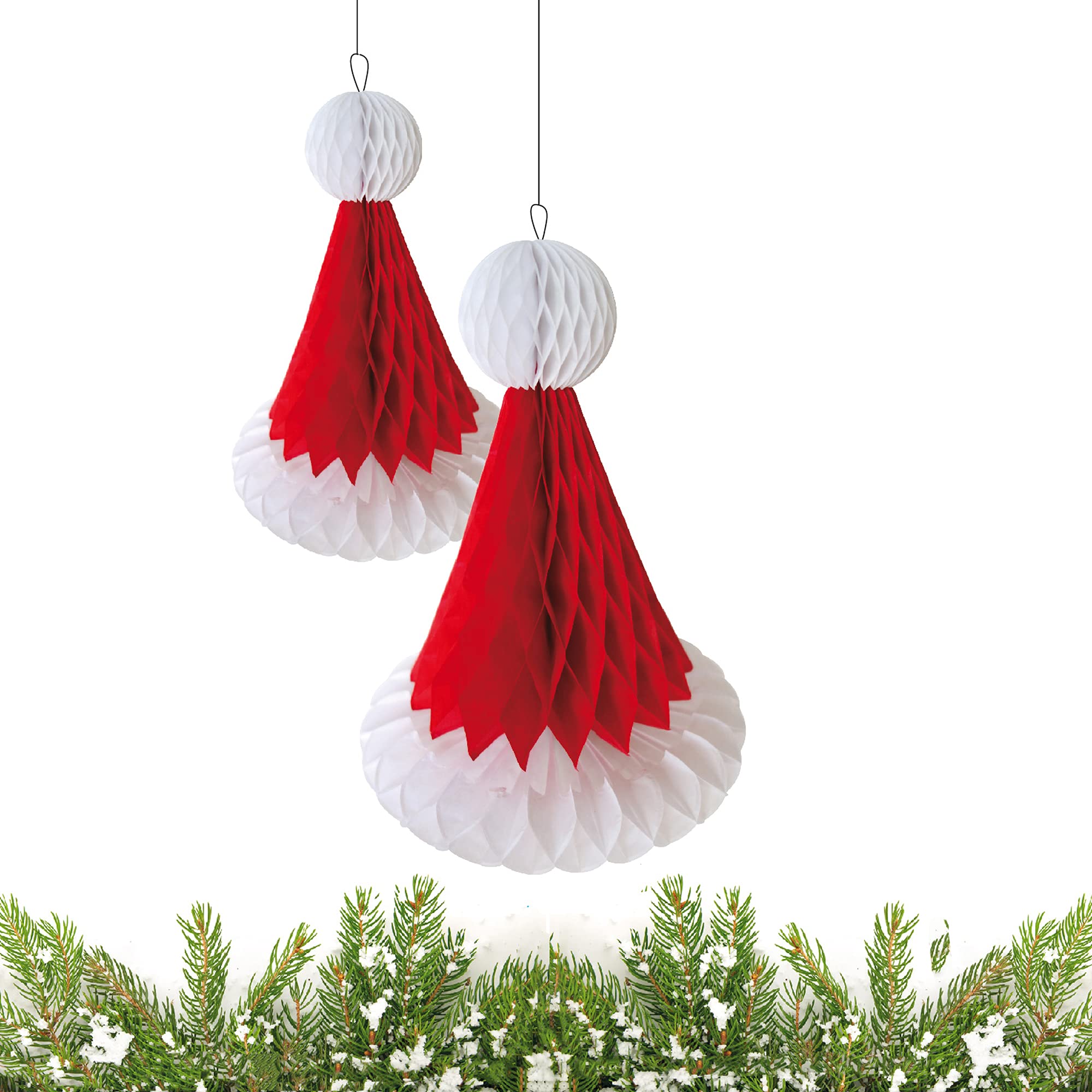 Urbnliving Santa Hat 2X Decorative Christmas Honeycomb Christmas Tree Tissue Hanging Santa Party Décor (Santa Hat)