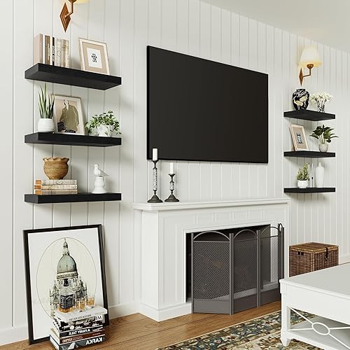 Miniatura 6 de Vivelove Estantes de baño negros sobre inodoro, estantes flotantes de 16 pulgadas, estante de pared para baño, dormitorio, sala de estar, cocina,