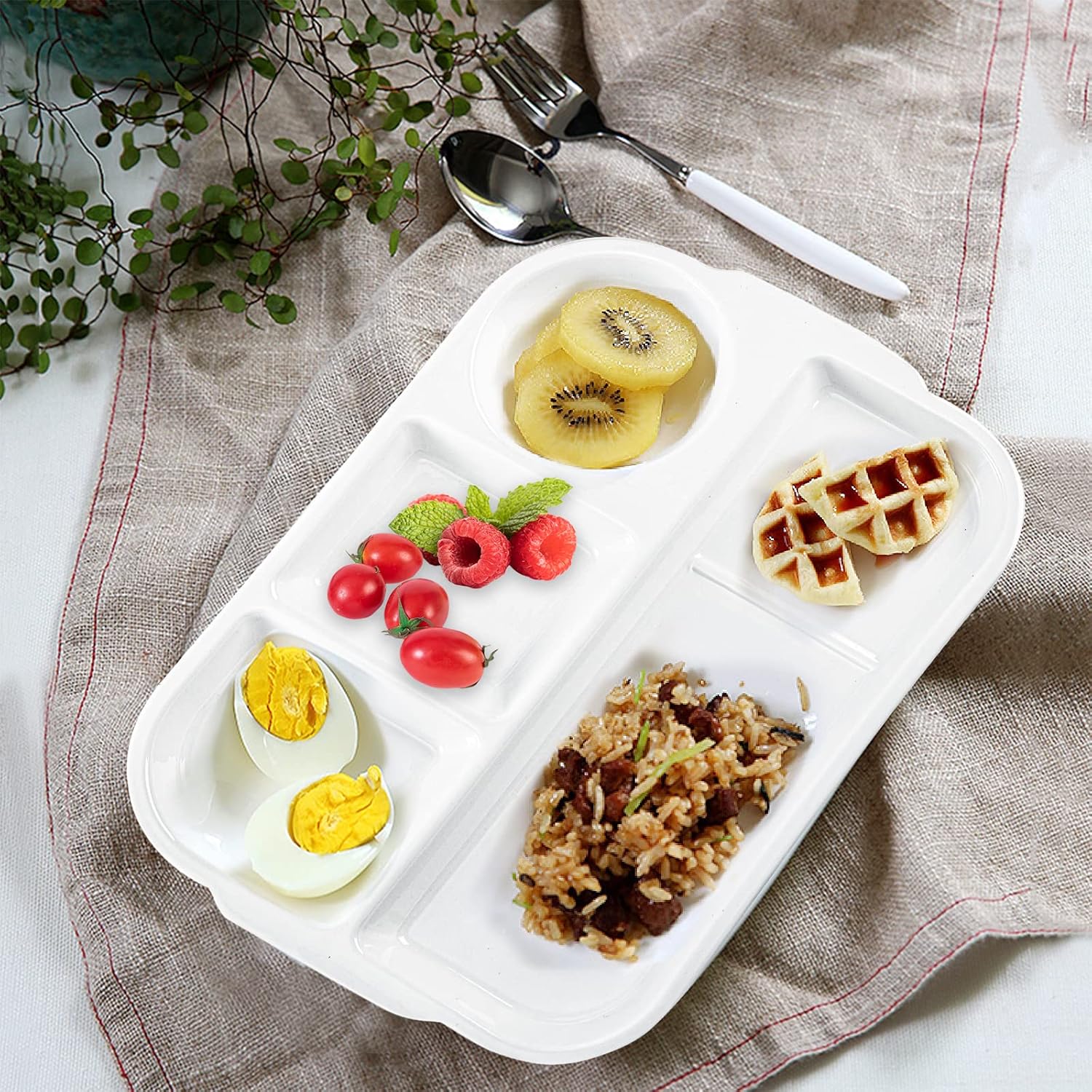 TOPZEA 4 Pack Divided Dinner Trays, Ceramic Serving Platter Dinner Plates with 4 Compartments Partition Fast Food Lunch Tray for Portion Control, Fondue Plates with Vinegar Sauce Dish