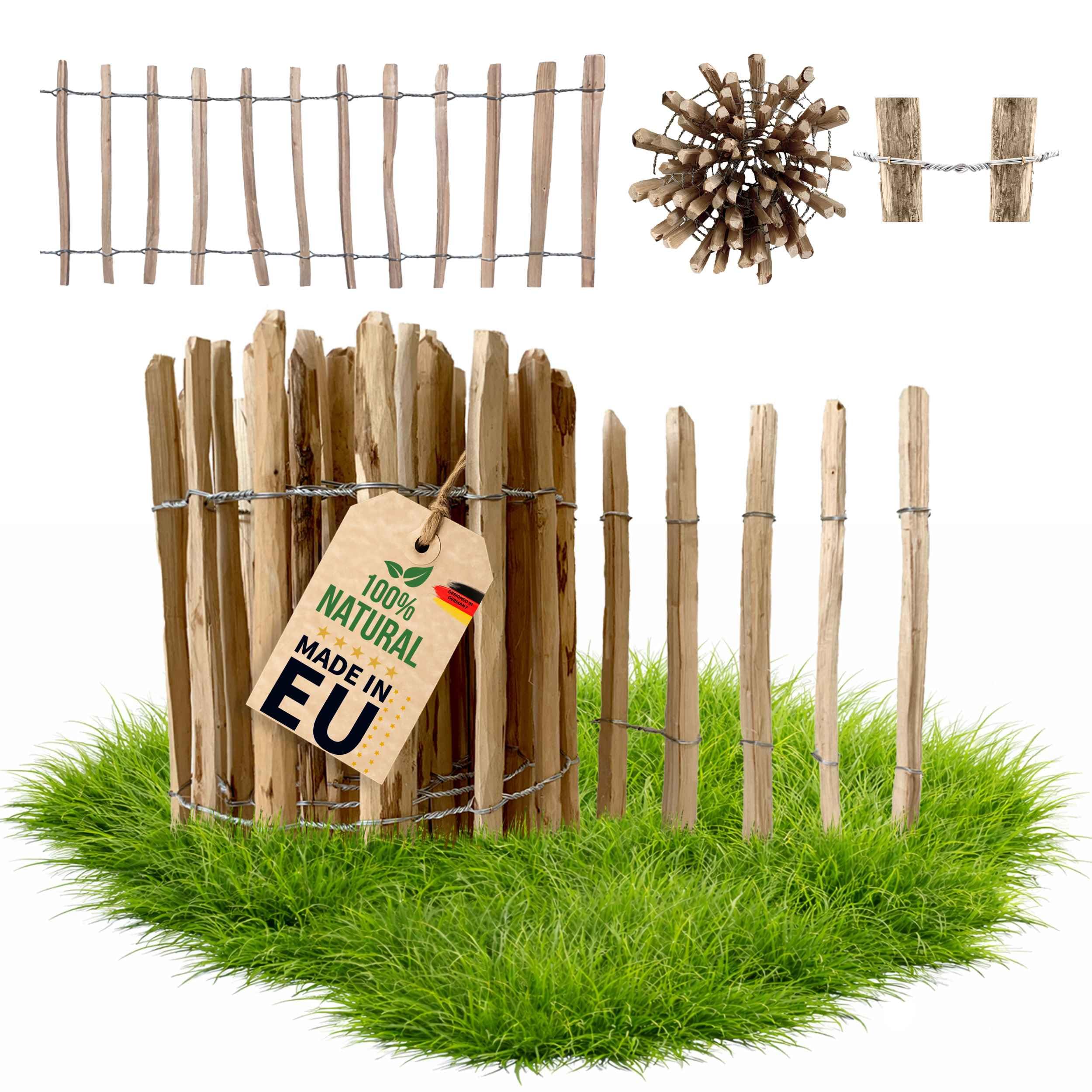 Floranica clôture en noisetier châtaignier 10 m x 50 cm de hauteur, écart entre les lattes 8-10 cm, bordure de jardin