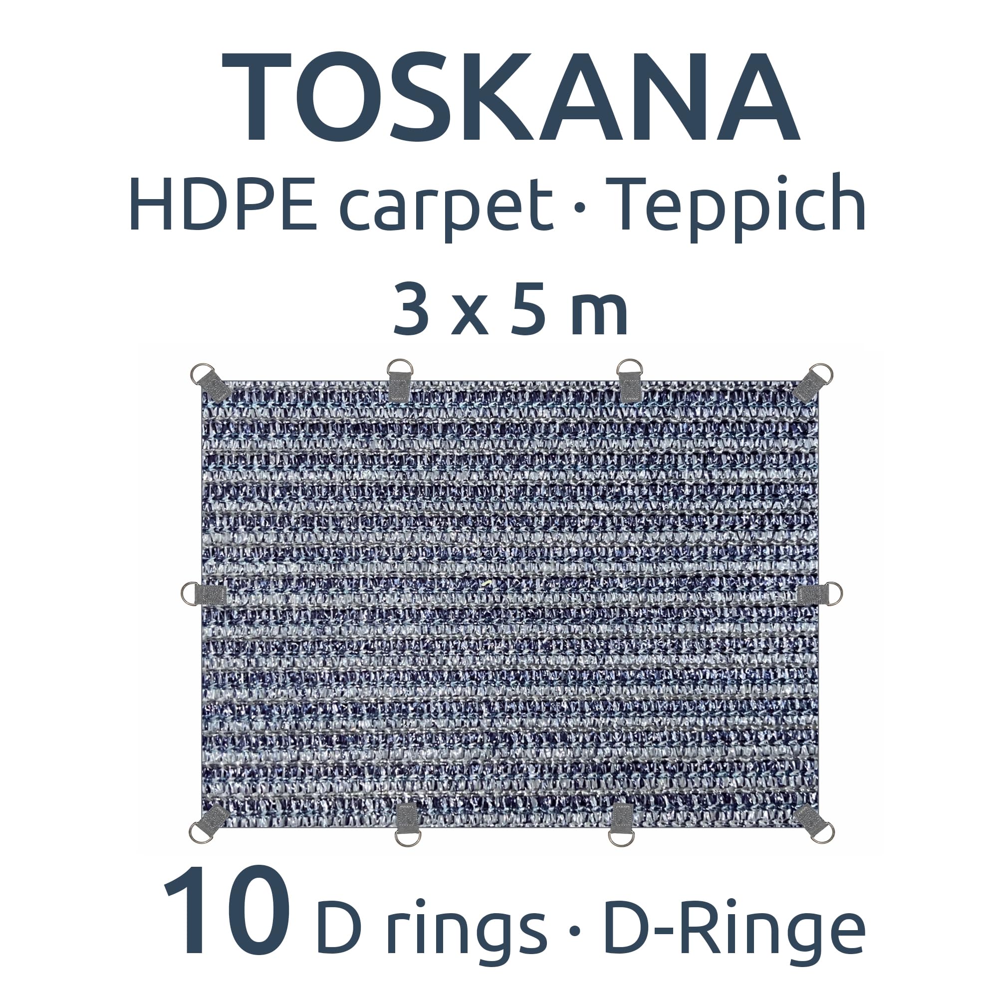 your GEAR Toskana HDPE Vorzeltteppich 300x500cm – Outdoor Teppich wetterfest & atmungsaktiv, ideal als Camping Teppich, Picknickdecke, Balkon Teppich, stabile D-Ringe, Tasche inklusiv, Camping Zubehör