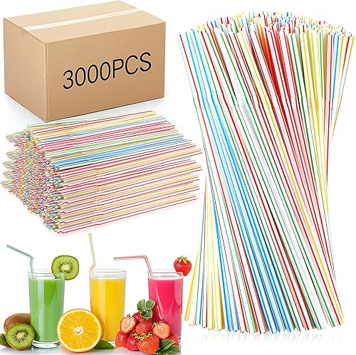 Vista 8 de Eaasty 3000 popotes de plástico flexibles a granel, popotes desechables de plástico, pajitas largas de plástico coloridas, popotes flexibles a