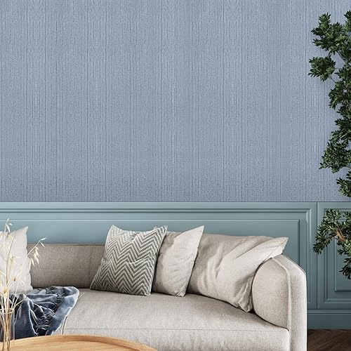 Miniatura 5 de CRE8TIVE Papel tapiz de 24 x 118 pulgadas de ancho, color azul claro, para despegar y pegar, papel tapiz texturizado de lino extraíble,