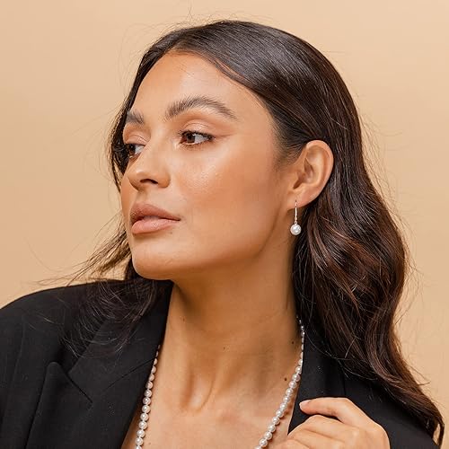 Miniatura 2 de PAVOI Sterling Silver Simulated Shell Pearl Earrings Leverback Dangle Studs