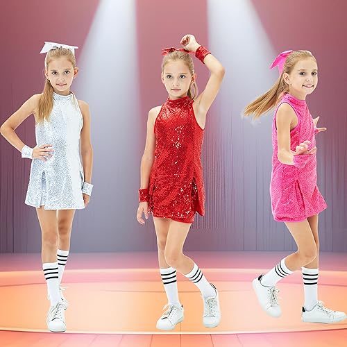 Miniatura 7 de Girls Sequins Dance Costumes Dress, Jazz Dance Costume Girls Hip Hop Outfits Sleeveless Sparkle Dance Dress Top & Shorts