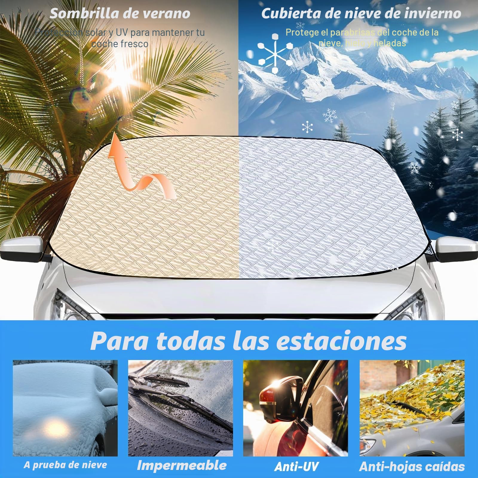 Protector para Parabrisas,Protector de Parabrisas,protector parabrisas Hielo, parabrisas Hielo, Protege de hielo Plegable,PRotector PArabrisas Coche Delantero PRotector Nieve Viento (179 x 140 x122cm)