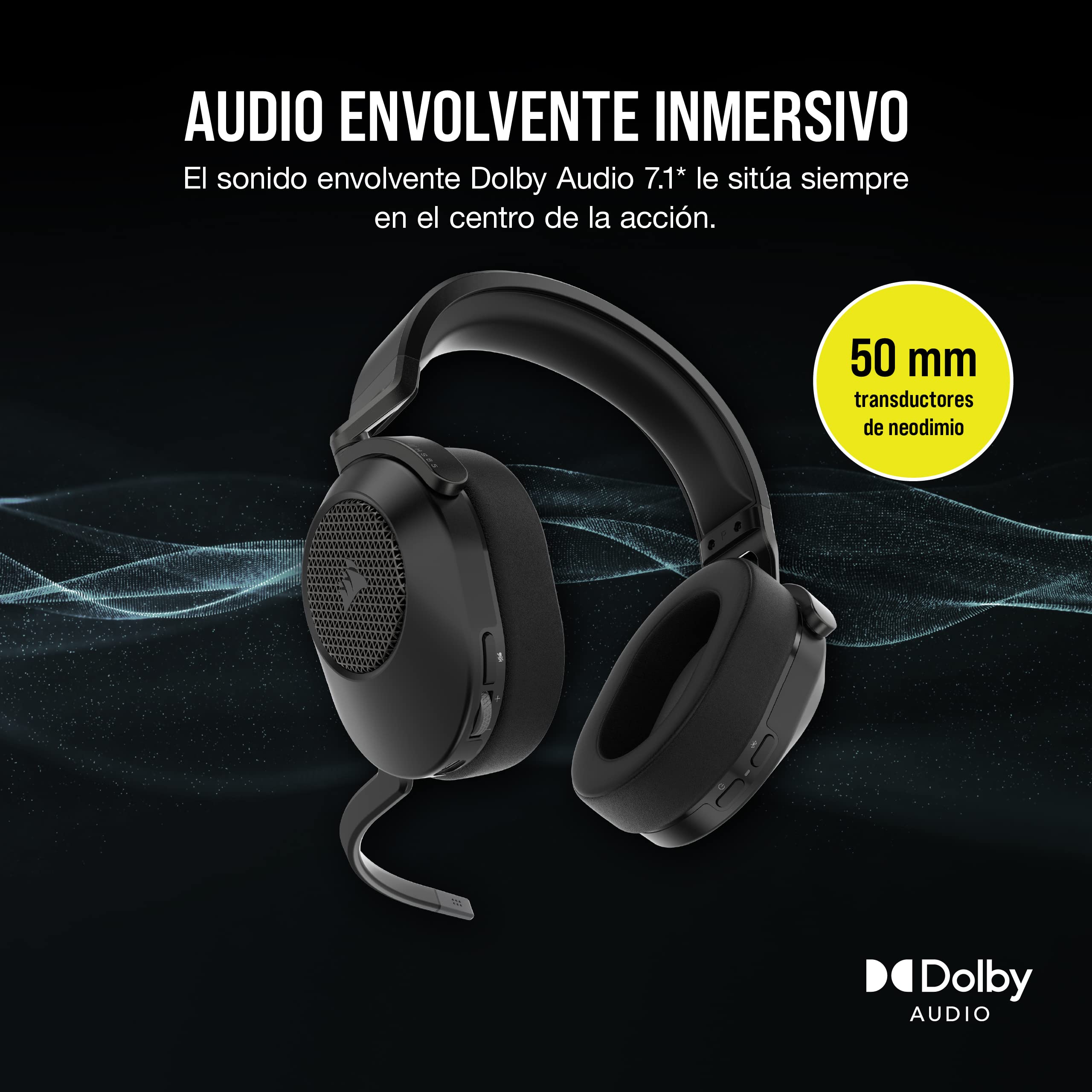 Corsair HS65 Wireless Auriculares para Juegos Multiplataforma con Bluetooth - Dolby 7.1 Sonido Envolvente - Micrófono Omnidireccional - iCUE - PC, Mac, PS5, PS4, Nintendo Switch, Móvil - Carbono