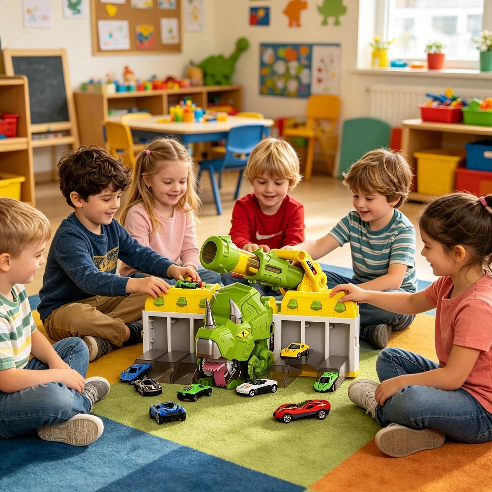 Camión Dinosaurio Juguete Coche Plegable Juego Con Compartimento Almacenaje | Coche Dinosaurio Con 6 Pelotas Para Edades 3 A 8 Años Juego Y En Casa Y Suelo Interior