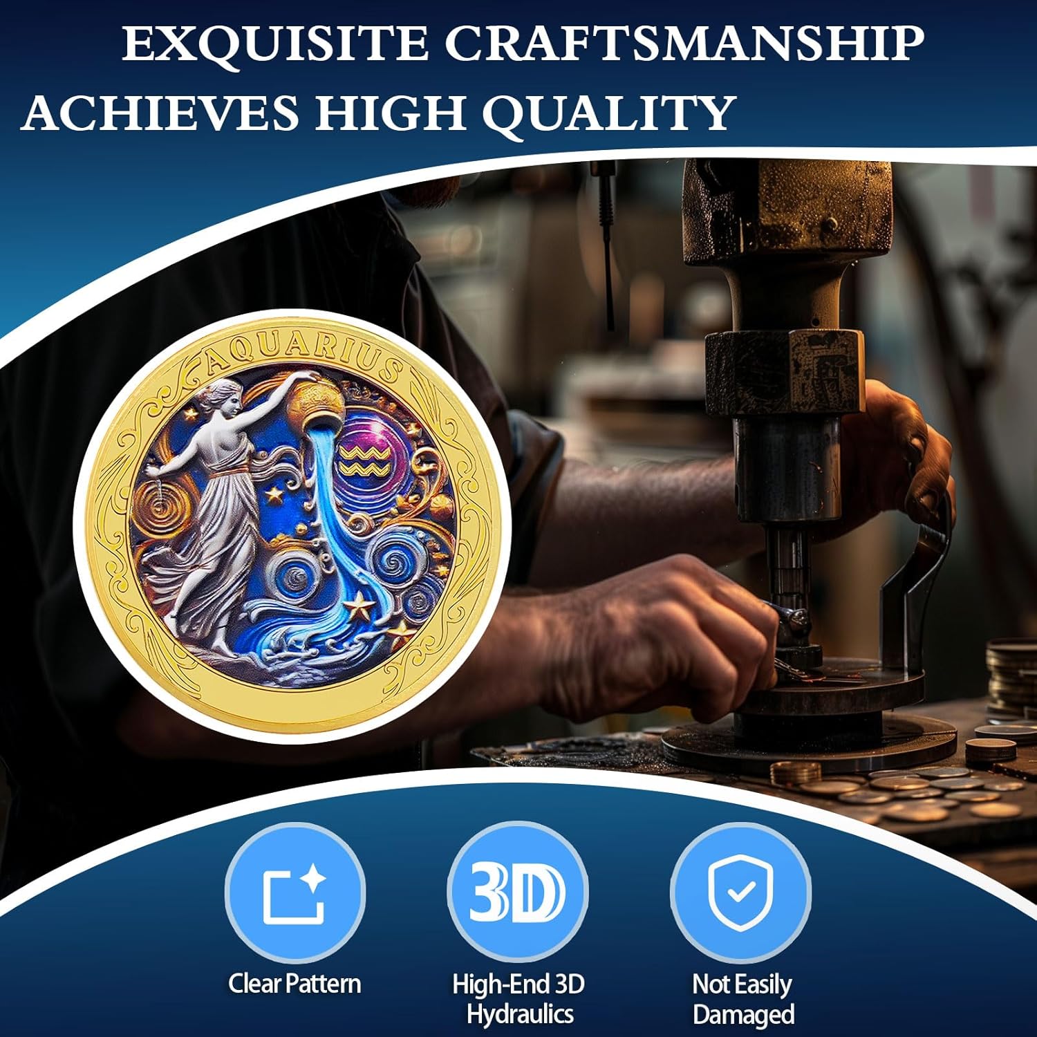 12 Constellation Challenge Coin, Aquarius Coin - 1 Oz Golden Plated Token in Capsule, Astrology and Zodiac Gifts, Ideal Novelty Individual Collectible Gift