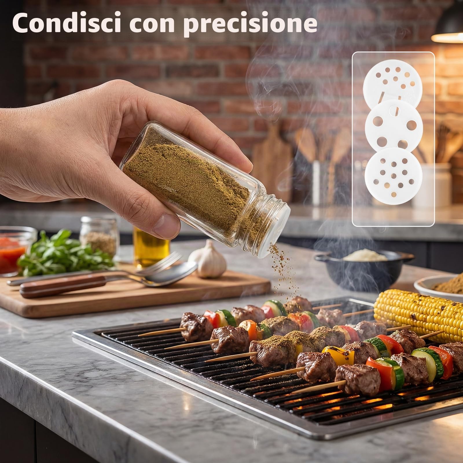 24pcs Barattoli Vetro per Spezie con Coperchio In Acciaio Inossidabile, 120ml Contenitori Spezie per Cucina, Kit per Condimenti con Etichette, Imbuto, Spazzola, Pennarello (Nero)