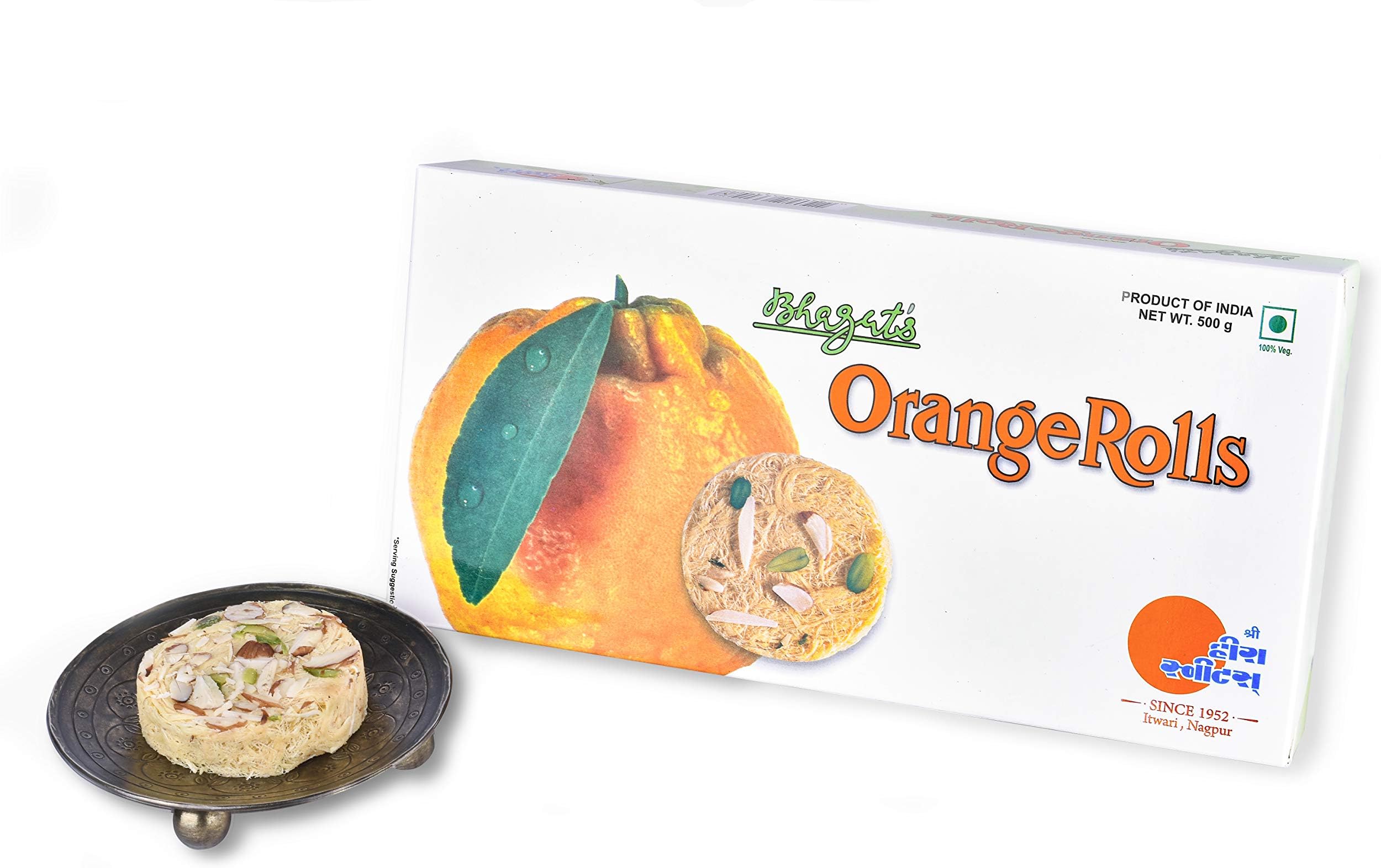 Bhagat's Heera Sweets Sonroll Orange Flavoured|Son Roll Box 500 Gram Original Delicious Son Roll With Almonds & Pistachio Garnished|Mithai Box Orange Sonroll|Preservatives Free (Pack Of 2)