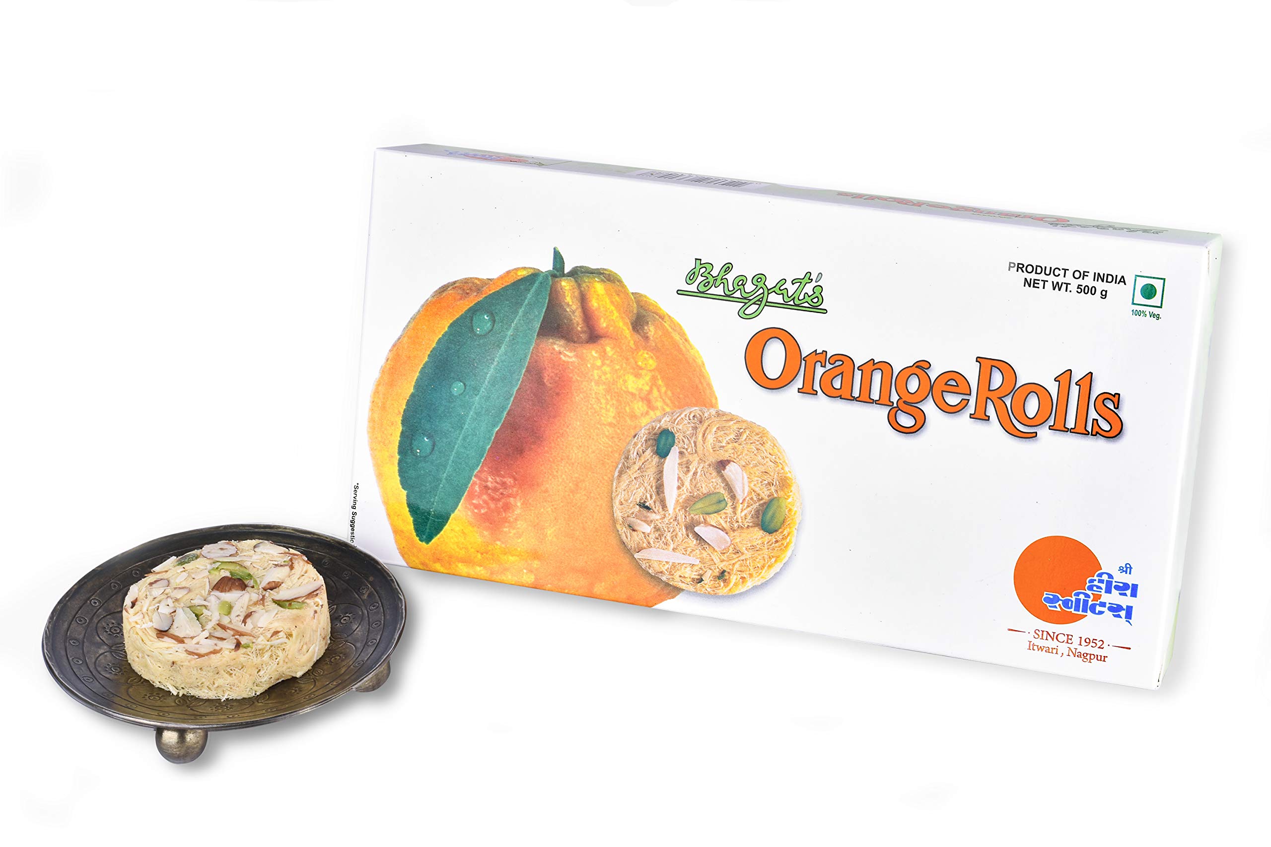 Bhagat's Heera Sweets Sonroll Orange Flavoured|Son Roll Box 500 Gram Original Delicious Son Roll With Almonds & Pistachio Garnished|Mithai Box Orange Sonroll|Preservatives Free (Pack Of 2)
