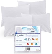 Eutony Pillow Protectors Waterproof 4 Pack Terry Towel Zipped - Ultra Luxe Zipped Waterproof Pillow Protectors, Soft & Breathable Hypoallergenic 50 x 75cm - White