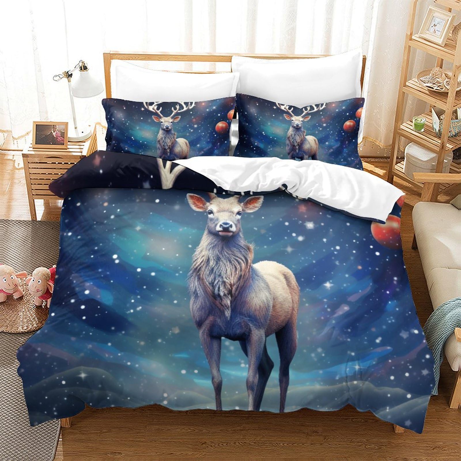 Housse de couette cerf 3D parure de lit 3 pièces microfibre 260x220
