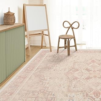 RUGGABLE Washable Area Rug – Kamran Soft Pink 8x10, Stain-Resistant, Non-Slip – Large Machine Washable Rugs for Living Room, Bedroom, Hallway, Entryway & Office–with Standard Pad